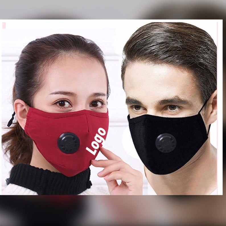 Adult Washable Custom or Blank masks With Breathable Vent, Adjustable Straps, with 2 air filters